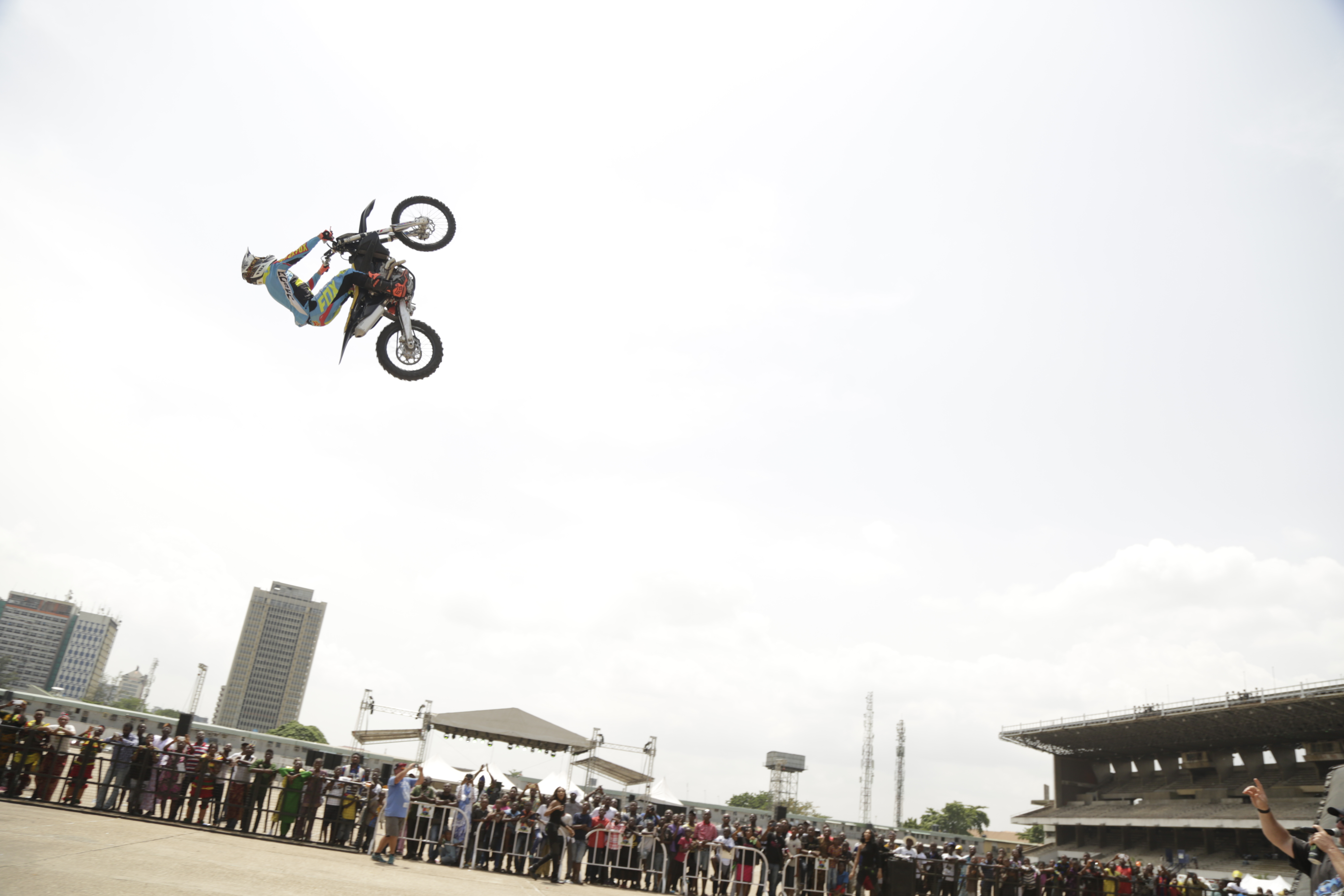 Motocross freestyle display during the Lagos Carnival as part of activities marking Lagos @ 50 celebrations at Tafawa Balewa Square (TBS), Lagos, on Saturday, May 13, 2017.