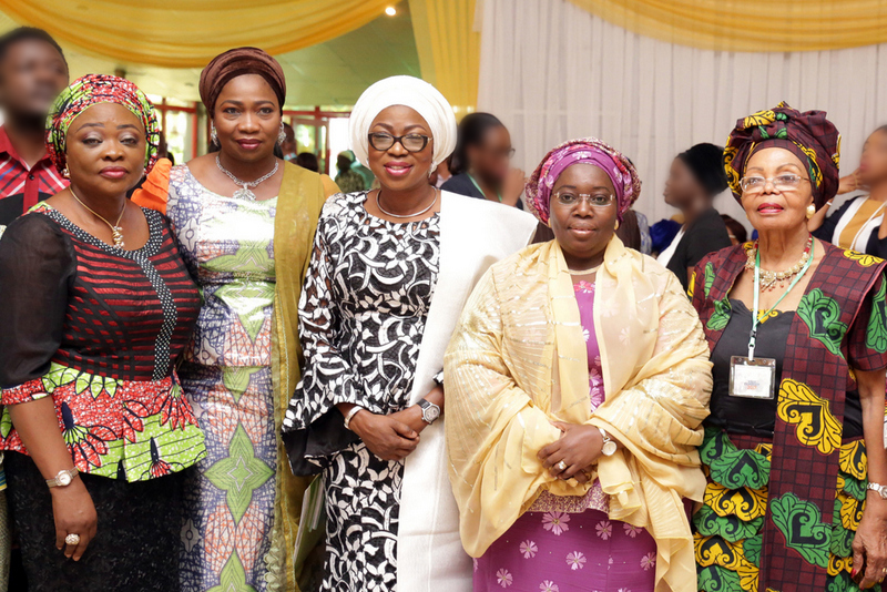 Wife of Lagos State Governor, Mrs. Bolanle Ambode (middle); representative of the Governor and Deputy Governor, Dr. (Mrs) Oluranti Adebule (2nd right); Chief (Mrs) Opera Benson (right); Commissioner for Women Affairs & Poverty Alleviation (WAPA), Hon. Lola Akande (left) and Senior Special Assistant to the President on Diaspora, Hon. Abike Dabiri-Erewa (2nd left) during the 2017 WAPA Connect Conference, with the theme “Fostering Domestic Harmony Through Multi Perspective Analysis & Graphic Display/Entrepreneurship in the 21st Century”, at the 10 Degrees Event Centre, Billings Way, Oregun, Ikeja, on Thursday, 8 June, 2017.Thursday, 8th June, 2017. 