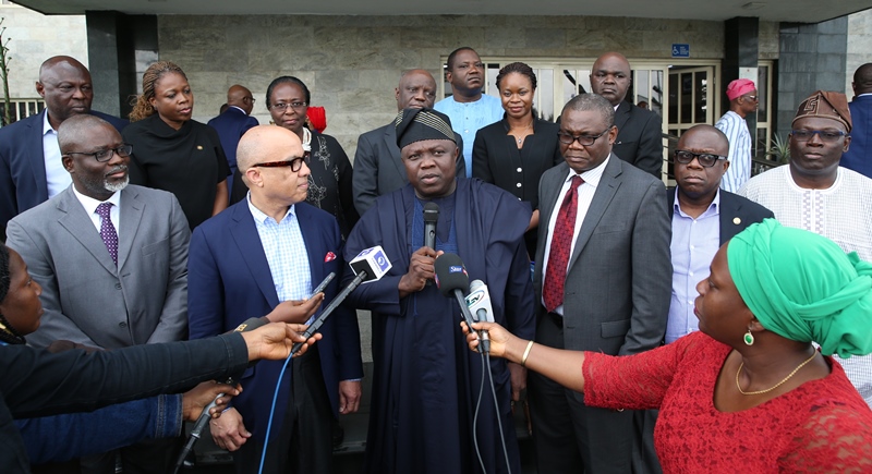 Lagos State Governor, Mr. Akinwunmi Ambode (2nd left); President of Ford Foundation, Mr. Darren Walker (left); Regional Director, West Africa, Ford Foundation, Mr. Innocent Chukwuma (2nd right) and Attorney General & Commissioner for Justice, Mr. Adeniji Kazeem (right) during the courtesy visit by Ford Foundation President at the Lagos House, Ikeja, on Wednesday, July 19, 2017.    