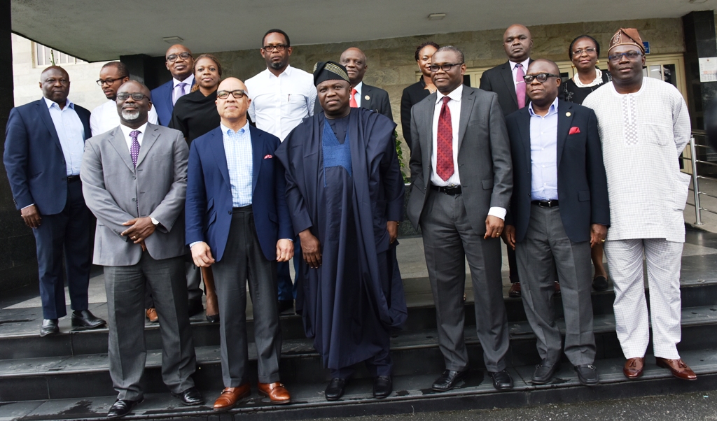 Lagos State Governor, Mr. Akinwunmi Ambode (3rd left); President of Ford Foundation, Mr. Darren Walker (2nd left), Programme Officer of the Foundation, Mr. Paul Nwulu; Regional Director, West Africa, Ford Foundation, Mr. Innocent Chukwuma (3rd right); Attorney General & Commissioner for Justice, Mr. Adeniji Kazeem (2nd right); Commissioner for Special Duties & Inter-governmental Relations, Mr. Oluseye Oladejo (right) and others during the courtesy visit by Ford Foundation President at the Lagos House, Ikeja, on Wednesday, July 19, 2017