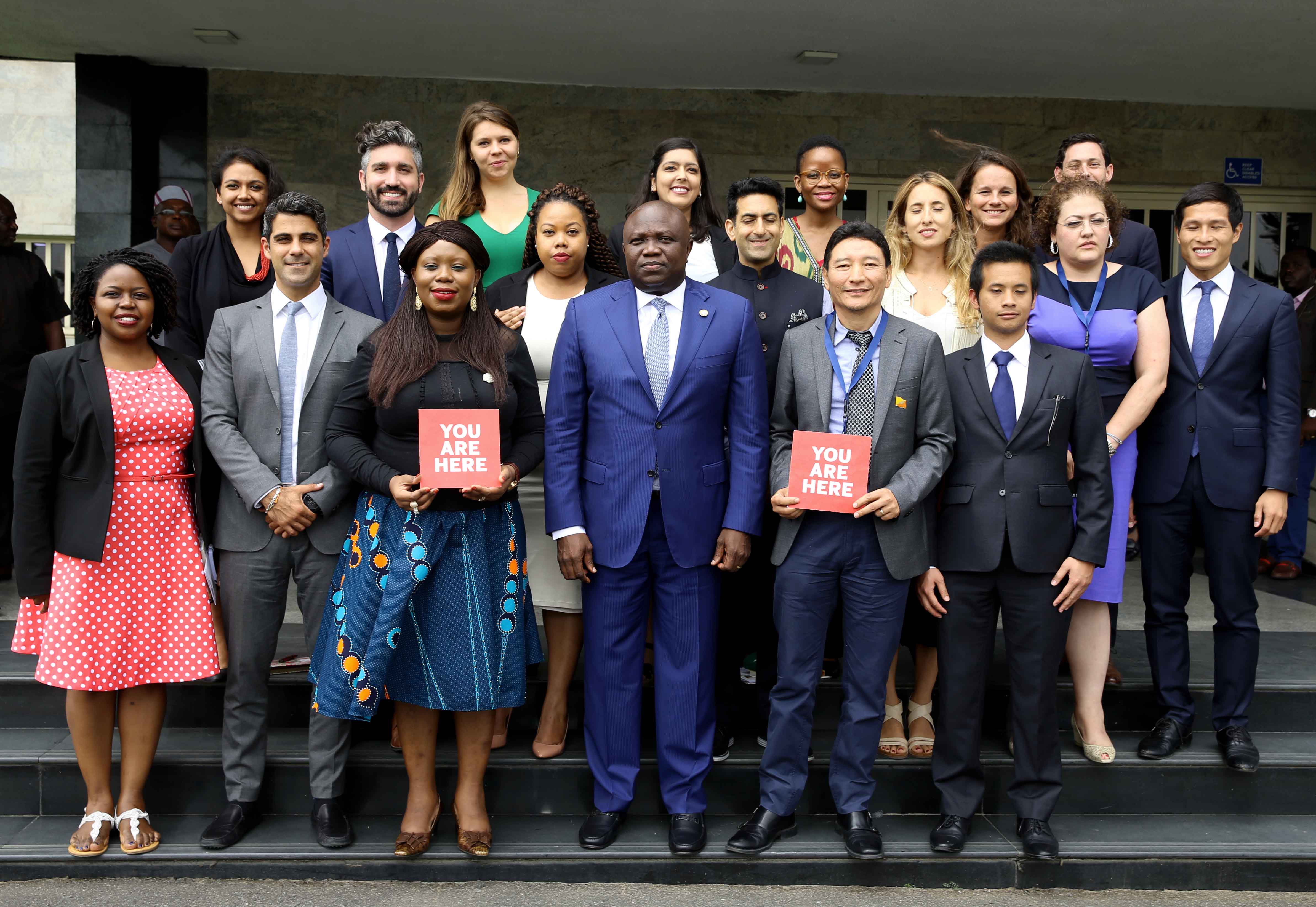  Lagos State Governor, Mr. Akinwunmi Ambode (3rd right), with Immediate Past Vice President, International Affairs, Harvard Kennedy School, Toyosi Akerele-Ogunsiji (3rd left); Allen Asiimire (left); King Tshering (2nd right) and other students of Harvard Kennedy School of Government during their courtesy visit to the Governor at Lagos House, Ikeja, on Thursday, August 10, 2017. 
