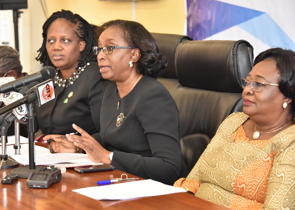 Solicitor General & Permanent Secretary, Ministry of Justice, Mrs. Funlola Odunlami (middle); Director, Citizen’s Mediation Centre (CMC), Mrs. Oluwatoyin Odusanya (left) and Director, Administration & Human Resource, Ministry of Justice, Mrs. Mariam Amodu during a press conference to commemorate the 2017 United Nations International Day of Peace, Citizen’s Mediation Centre Stakeholders’ Conference and Book launch at the Bagauda Kaltho Press Centre, the Secretariat, Alausa, Ikeja, at the weekend.