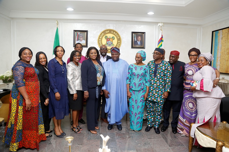 Lagos State Governor, Mr. Akinwunmi Ambode (middle), with wife of the Vice President, Mrs. Dolapo Osinbajo (5th right); Mr. Segun Awolowo (4th right) and other members of the Awolowo family during their courtesy visit to the Governor at the Lagos House, Ikeja, on Tuesday, September 26, 2017.