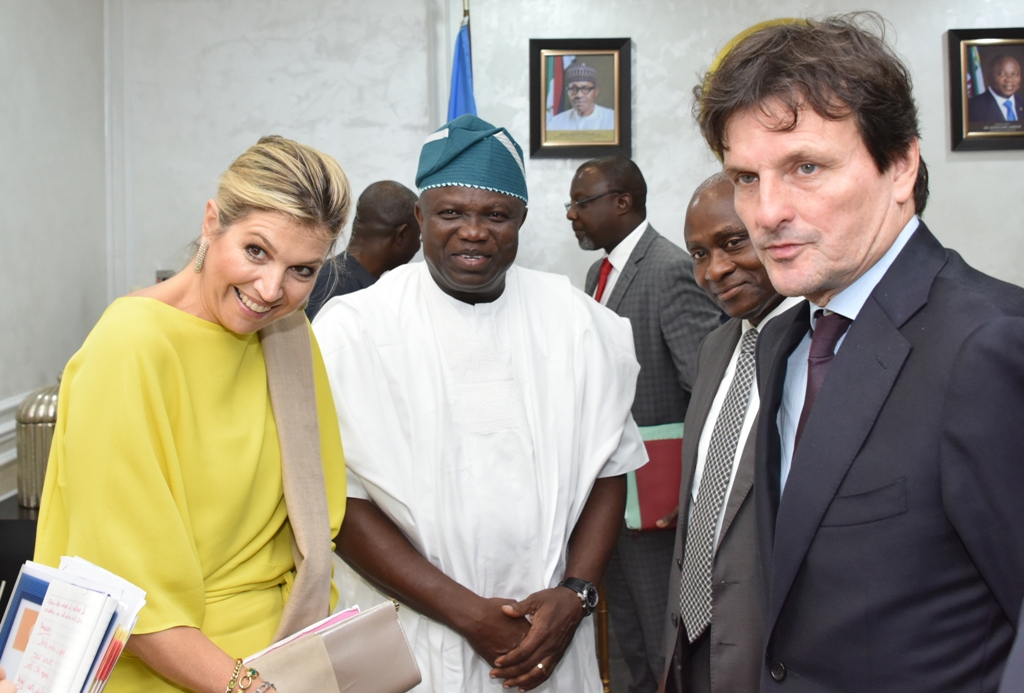  Lagos State Governor, Mr. Akinwunmi Ambode (2nd left); Queen Maxima Zorreguieta Cerruti of the Netherlands (left); Commissioner for Health, Dr. Jide Idris (2nd right) and CEO, PharmAccess Group, Mr. Onno Schellekens (right) during the Queen’s courtesy visit to the Governor at the Lagos House, Ikeja, on Tuesday, October 31, 2017.