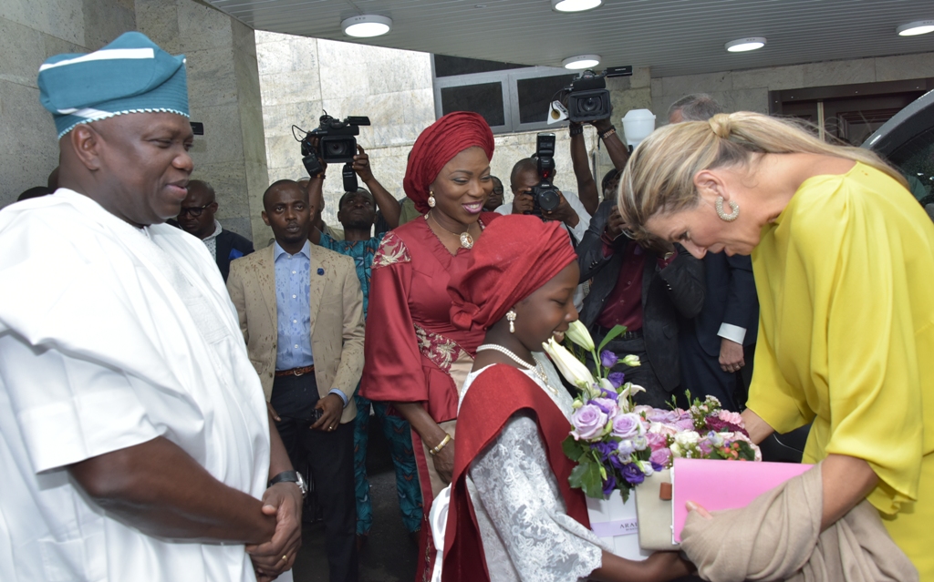 Lagos State Governor, Mr. Akinwunmi Ambode, with his wife, Bolanle, welcoming Queen Maxima Zorreguieta Cerruti of the Netherlands during the Queen’s courtesy visit at the Lagos House, Ikeja, on Tuesday, October 31, 2017.