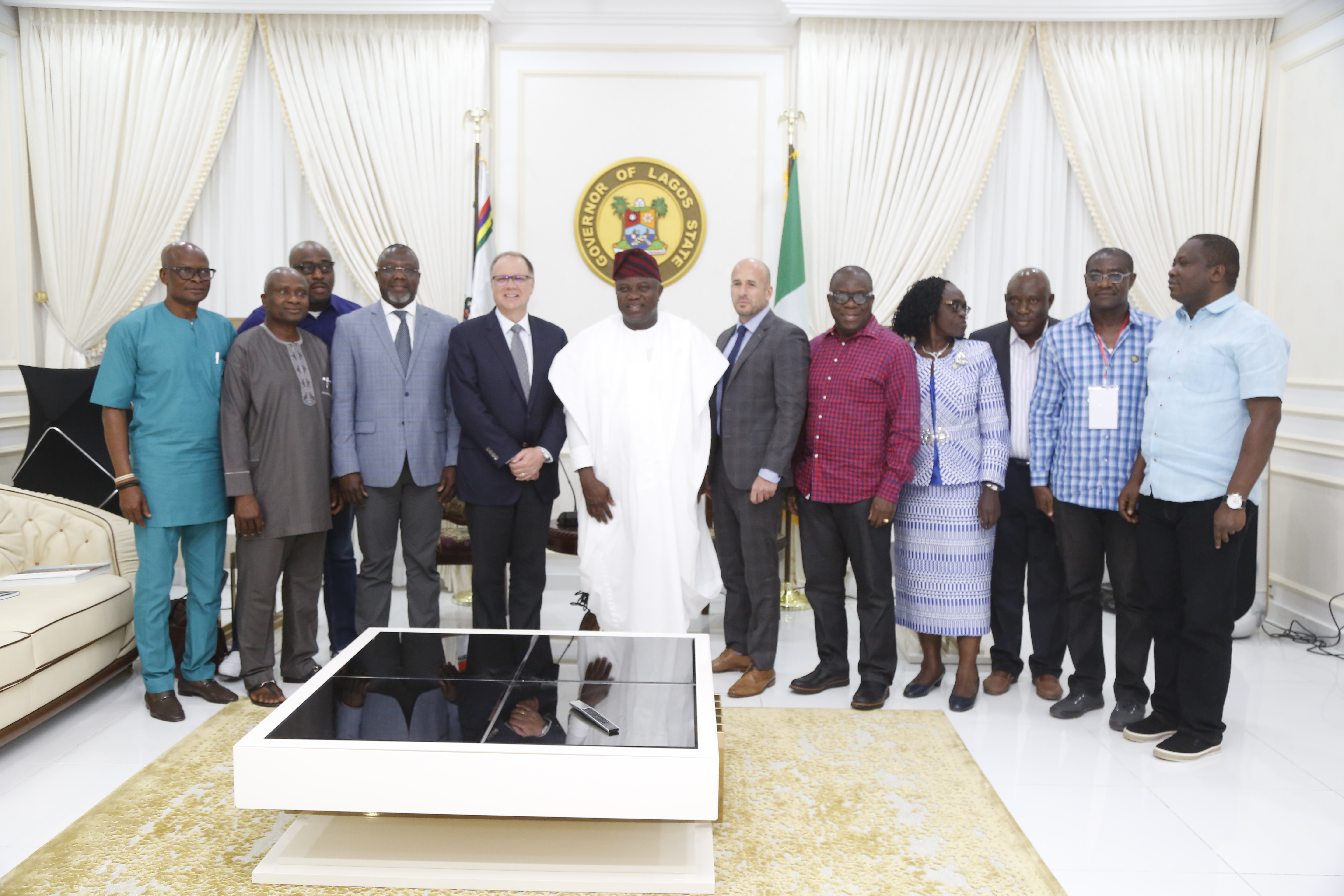 Lagos State Governor, Mr. Akinwunmi Ambode (5th left), with High Commissioner of Canada to Nigeria, Mr. Christopher Thornley (4th left); Special Adviser to the Governor on Lagos Global, Prof. Ademola Abass (3rd left); Deputy High Commissioner of Canada to Nigeria, Mr. James  Christoff (middle); Attorney General/Commissioner for Justice, Mr. Adeniji Kazeem (5th right) and some members of the Executive Council during the Canadian High Commissioner’s courtesy visit at the Governor’s residence in Epe, on Thursday, January 25, 2018.