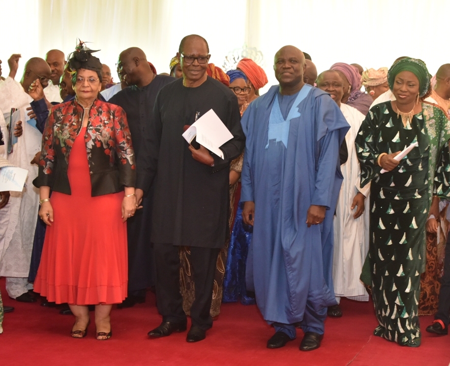 Lagos State Governor, Mr. Akinwunmi Ambode (2nd right), his wife, Bolanle (right); former Military Governor of Lagos State, Commodore Ebitu Ukiwe, Rtd (2nd left) and his wife Amina (left) during the Thanksgiving Service to mark the 3rd Year Anniversary of Governor Akinwunmi Ambode’s administration at Lagos House, Alausa, Ikeja, on Sunday, May 27, 2018