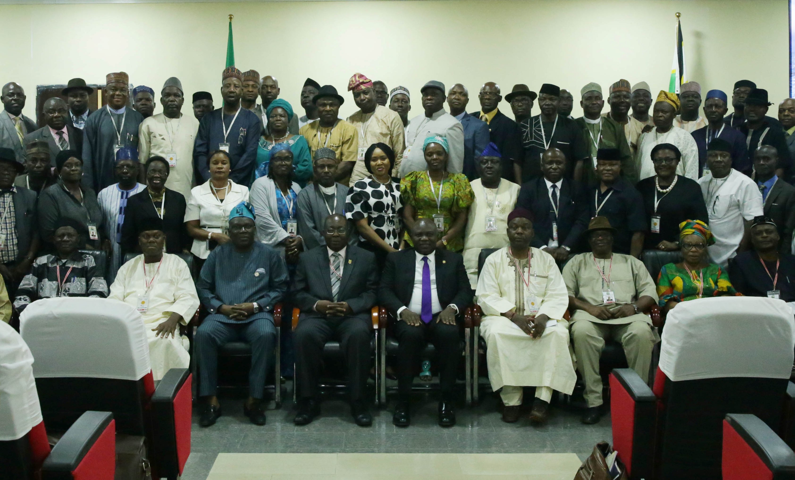Lagos State Governor, Mr. Akinwunmi Ambode (seated middle), with participants of the 2018 Executive Management Course of the Institute for Security Studies in Abuja, on Tuesday, July 24, 2018.